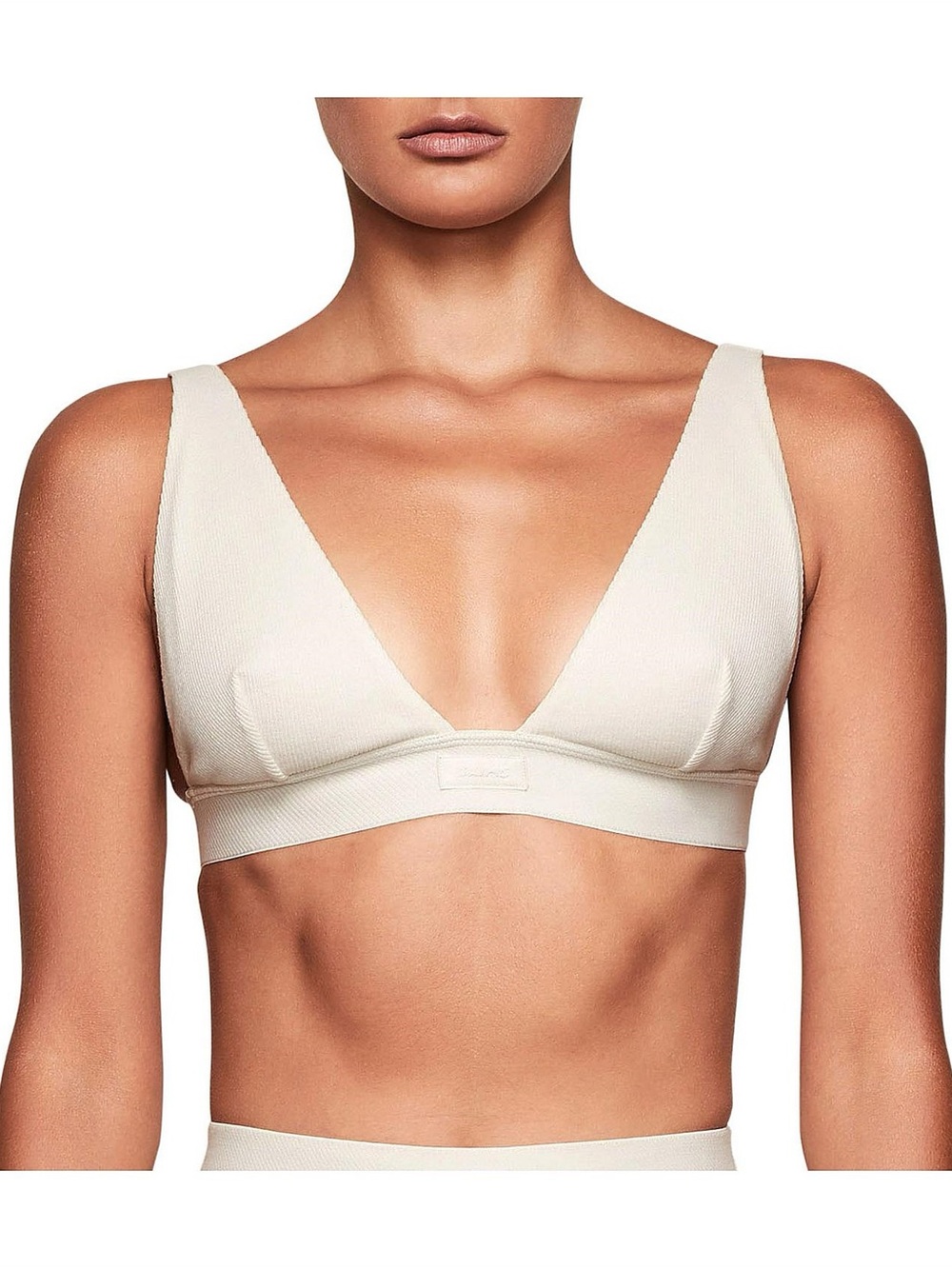 SKIMS Ribbed Plunge Bralette in Cream